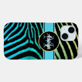 Monogram Blue, Green, Black Zebra Stripes Case-Mate iPhone Hülle (Rückseite (Horizontal))