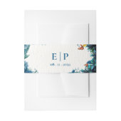 Monogram Blue Green Botanical Butterfly Wedding Einladungsbanderole (Vorderseite Beispiel)