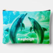 Monogram Blue Green Delphines Ozean | Zubehörtasche (Vorderseite)