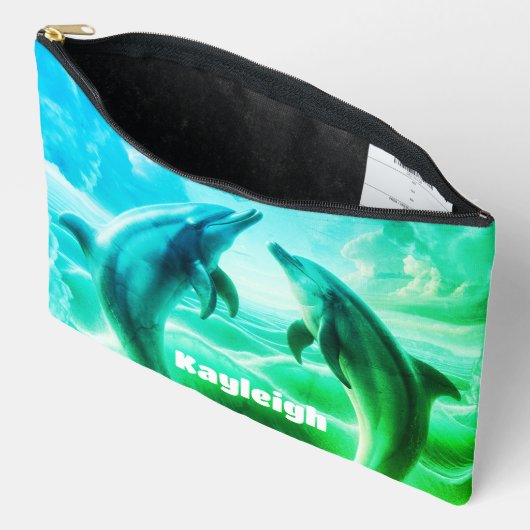 Monogram Blue Green Delphines Ozean | Zubehörtasche (Offen)