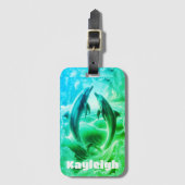 Monogram Blue & Green Delphins Ozean | Gepäckanhänger (Vorderseite Vertikal)