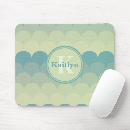 Monogram Blue Green Wave Muster Mousepad (Mit Mouse)