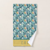 Monogram Blue Green Yellow Blätter Leaf Muster Badhandtuch Set (Handtuch)