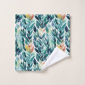 Monogram Blue Green Yellow Blätter Leaf Muster Badhandtuch Set (Waschlappen)