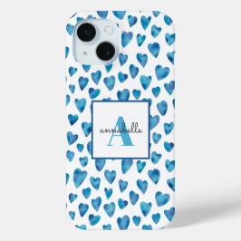 Monogram Blue Heart Watercolor Case-Mate iPhone Hülle