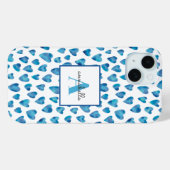 Monogram Blue Heart Watercolor Case-Mate iPhone Hülle (Rückseite (Horizontal))