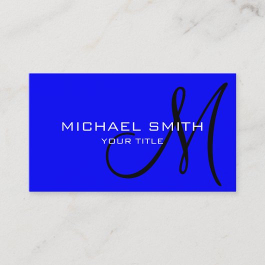 Monogram Blue Hintergrundfarbe Visitenkarte (Vorderseite)