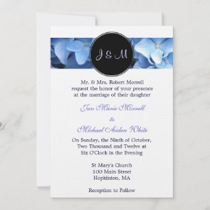 Monogram Blue Hydrangea Hochzeit Einladung