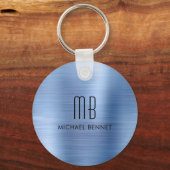 Monogram Blue Imitats Brushed Metal Schlüsselanhänger (Vorderseite)