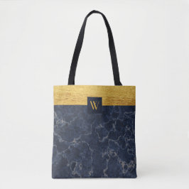 Monogram Blue Imitats Marble & Gold Texture Patter Tasche