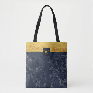 Monogram Blue Imitats Marble & Gold Texture Patter Tasche