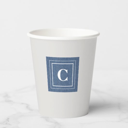 Monogram, Blue Jean Denim Print 8oz Paper Cups Pappbecher (Vorderseite)