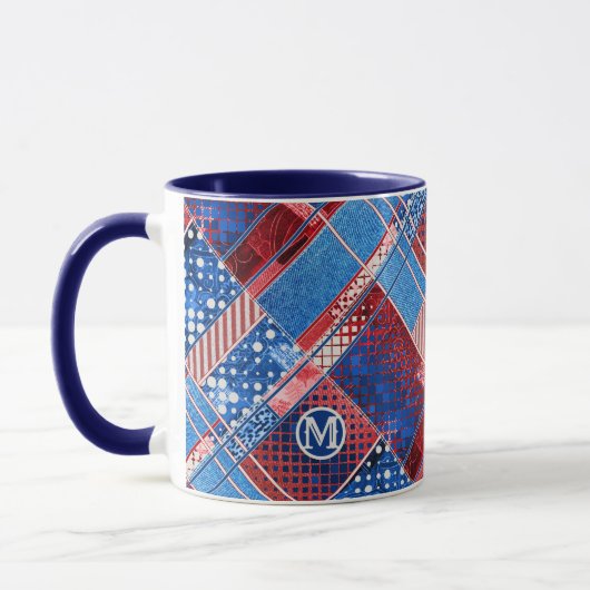 Monogram Blue Jeans Patchwork Pattern Tasse (Links)