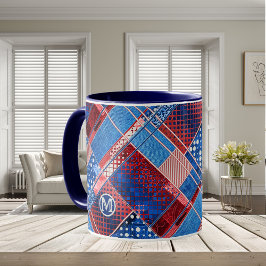 Monogram Blue Jeans Patchwork Pattern Tasse