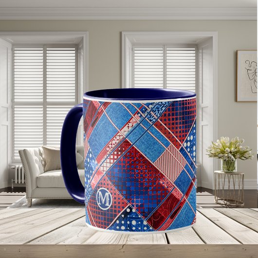 Monogram Blue Jeans Patchwork Pattern Tasse