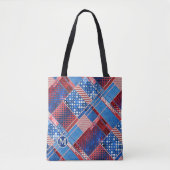 Monogram Blue Jeans Patchwork Pattern Tote Bag Tasche (Vorderseite)