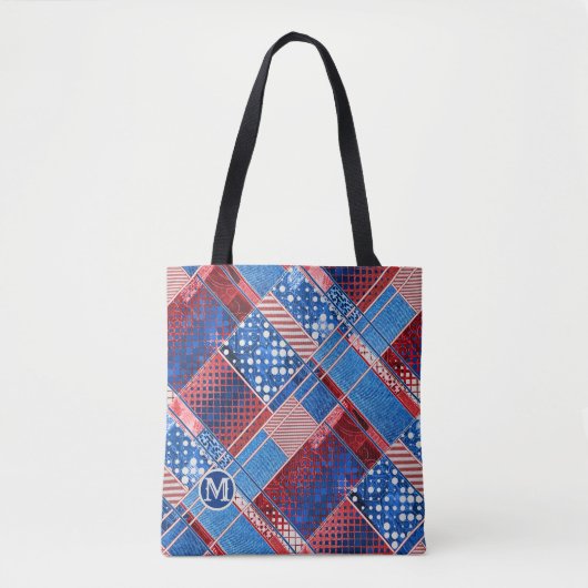 Monogram Blue Jeans Patchwork Pattern Tote Bag Tasche (Vorderseite)