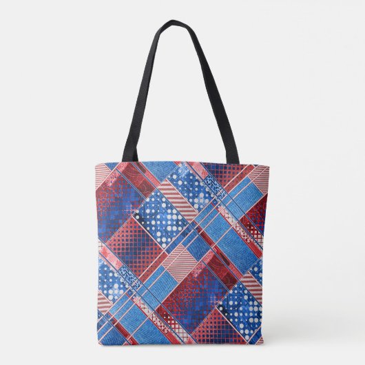 Monogram Blue Jeans Patchwork Pattern Tote Bag Tasche (Rückseite)