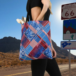 Monogram Blue Jeans Patchwork Pattern Tote Bag Tasche