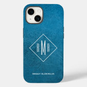 Monogram Blue Leather Case-Mate iPhone Hülle (Rückseite)