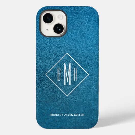 Monogram Blue Leather Case-Mate iPhone Hülle (Rückseite)