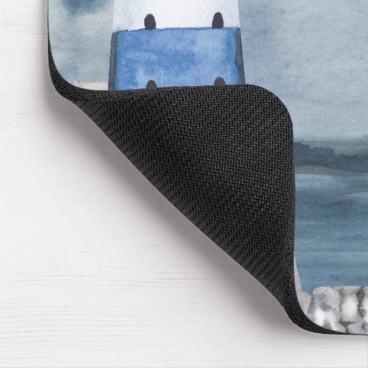 Monogram Blue Lighthouse Wasserfarbe Kunst Mousepad (Ecke)