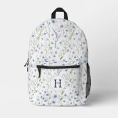 Monogram Blue Lila Hübsche Wildblume Floral Bedruckter Rucksack (Vorderseite)