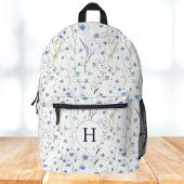 Monogram Blue Lila Hübsche Wildblume Floral Bedruckter Rucksack