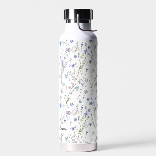 Monogram Blue Lila Hübsche Wildblume Floral Trinkflasche (Links)