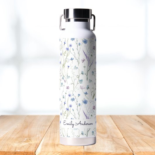 Monogram Blue Lila Hübsche Wildblume Floral Trinkflasche