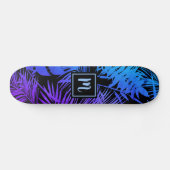 Monogram blue lila ombre leaf cool modern skateboard (Horizontal)
