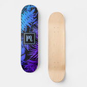 Monogram blue lila ombre leaf cool modern skateboard (Vorderseite)