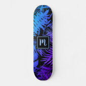 Monogram blue lila ombre leaf cool modern skateboard (Vorderseite)