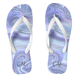 Monogram Blue Lila Silver Agate Marble Swirl Badesandalen