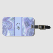 Monogram Blue Lila Silver Agate Marble Swirl Gepäckanhänger (Vorderseite (Horizontal))