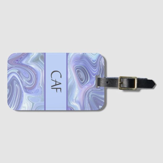 Monogram Blue Lila Silver Agate Marble Swirl Gepäckanhänger (Vorderseite (Horizontal))