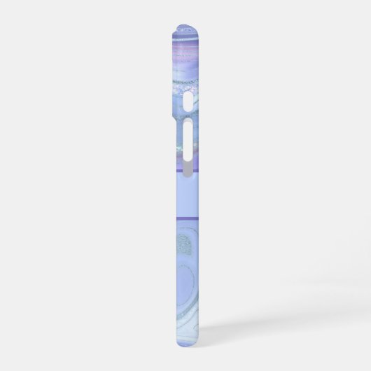 Monogram Blue Lila Silver Glitzer Agate Marble iPhone 16 Hülle (Linke Seite)