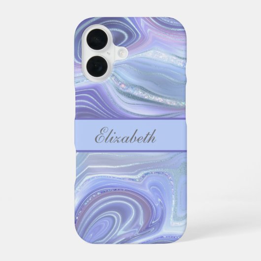 Monogram Blue Lila Silver Glitzer Agate Marble iPhone 16 Hülle (Rückseite)