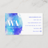 Monogram Blue Lila Watercolor Artist Visitenkarte (Rückseite)