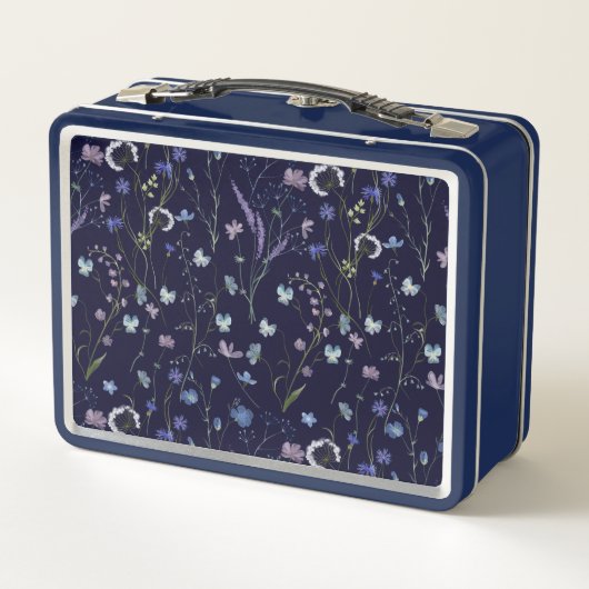 Monogram Blue Lila Wildblume Floral Pattern Metall Brotdose (Rückseite)