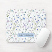 Monogram Blue Lila Wildblume Floral Pattern Mousepad (Mit Mouse)