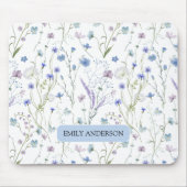 Monogram Blue Lila Wildblume Floral Pattern Mousepad (Vorne)