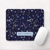 Monogram Blue Lila Wildblume Floral Pattern Mousepad (Mit Mouse)