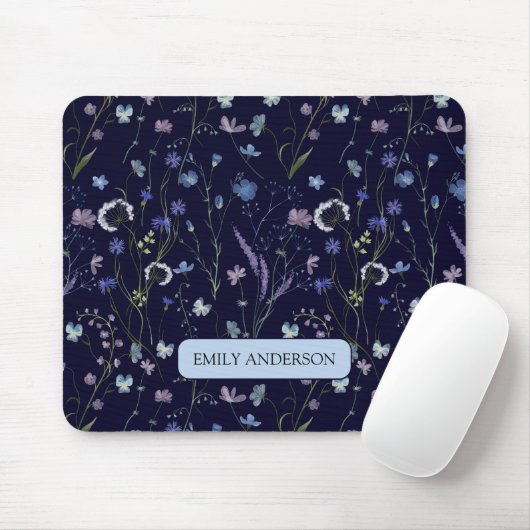 Monogram Blue Lila Wildblume Floral Pattern Mousepad (Mit Mouse)