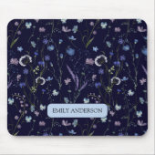 Monogram Blue Lila Wildblume Floral Pattern Mousepad (Vorne)