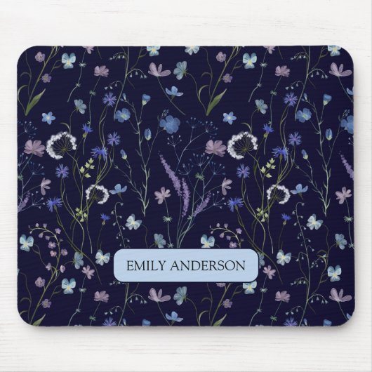 Monogram Blue Lila Wildblume Floral Pattern Mousepad (Vorne)