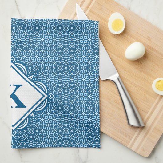 Monogram Blue Mandala Geschirrtuch (Viertel Falte)