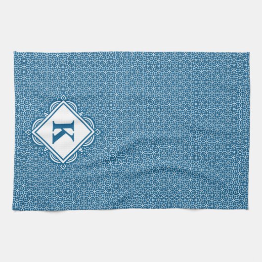 Monogram Blue Mandala Geschirrtuch (Horizontal)