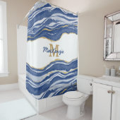 Monogram Blue Marble Agate Gold Glitzer Duschvorhang (Beispiel)