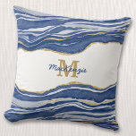 Monogram Blue Marble Agate Gold Glitzer Kissen<br><div class="desc">Die blaue Aquarellfarbe verleiht Marmordesign mit goldenen Imitaten. Ändern Sie zunächst den Namen und das Monogramm,  um eine Personalisierung vorzunehmen.</div>